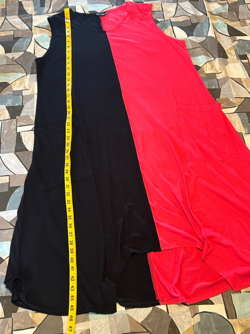 Sleeveless Colorblock Asymmetrical Midi Dress in Black & Hot Pink - Picture 3 of 7